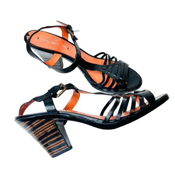 Via Spiga Black Leather Sandals Heels 8.5 - Picture 8 of 13